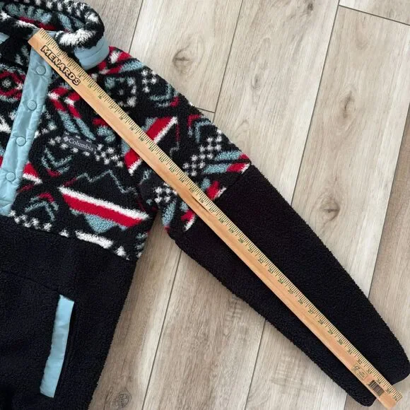 Columbia S Big Timber Peak Half Snap Cozy Cabincore Sherpa Fleece Black Red Blue - Picture 13 of 14